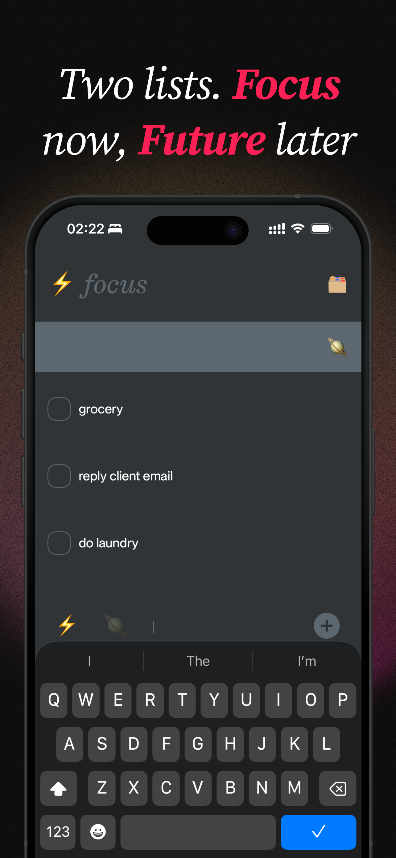 A lock screen showing the Flow widget with three tasks and a plus button to add or complete tasks directly