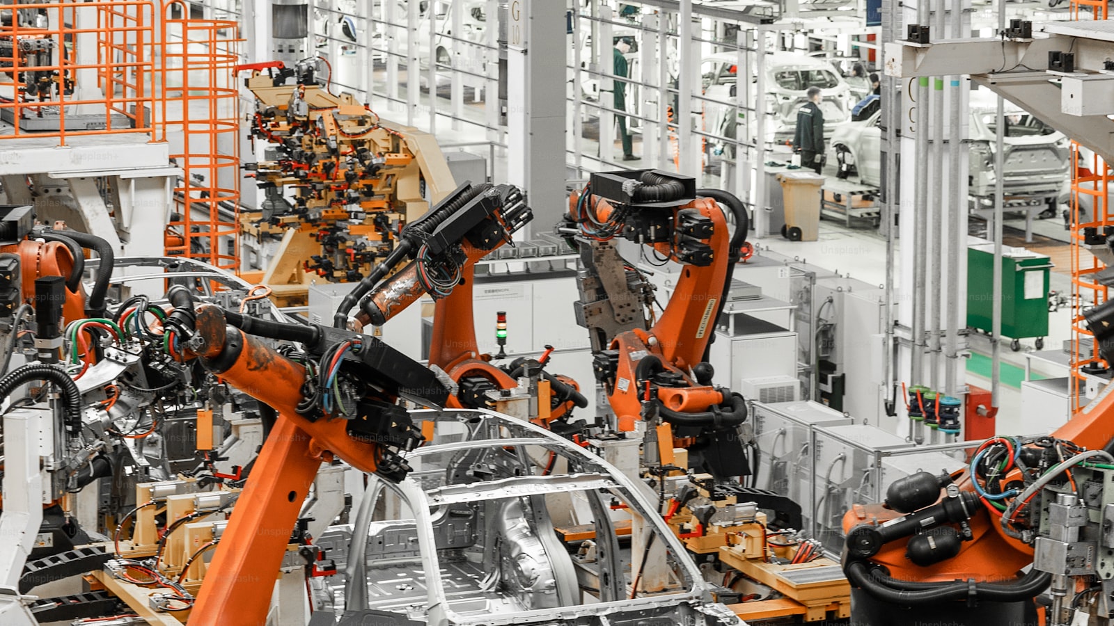 Automobile assembly line inside a modern factory